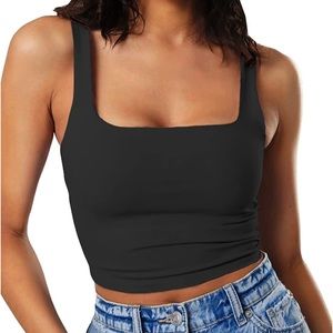 NEW Strappy Tank Neck Double Layer Workout Fitness Casual Basic Crop Tops M